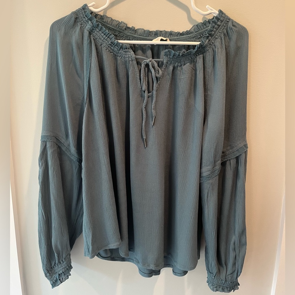 Lovestitch Turquoise Long-Sleeve Blouse, Size Small